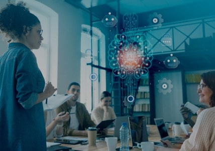 Group working together at conference table