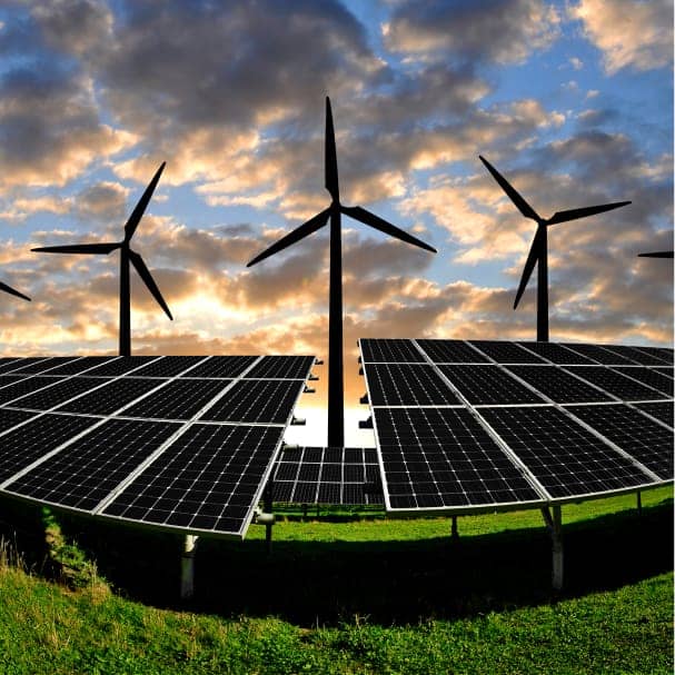 Wind turbines and solar panels