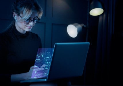 Woman working on laptop